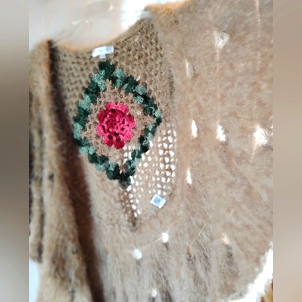 Vintage soho chick hand embroidery Mohair vest shabby boho retro hipster - Picture 8 of 12